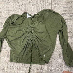 JoyLab Olive Green Ruched Long Sleeve Top